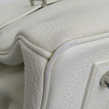 HERMES Birkin 42 Handbag Taurillon Clemence White Palladium Hardware J Stamp