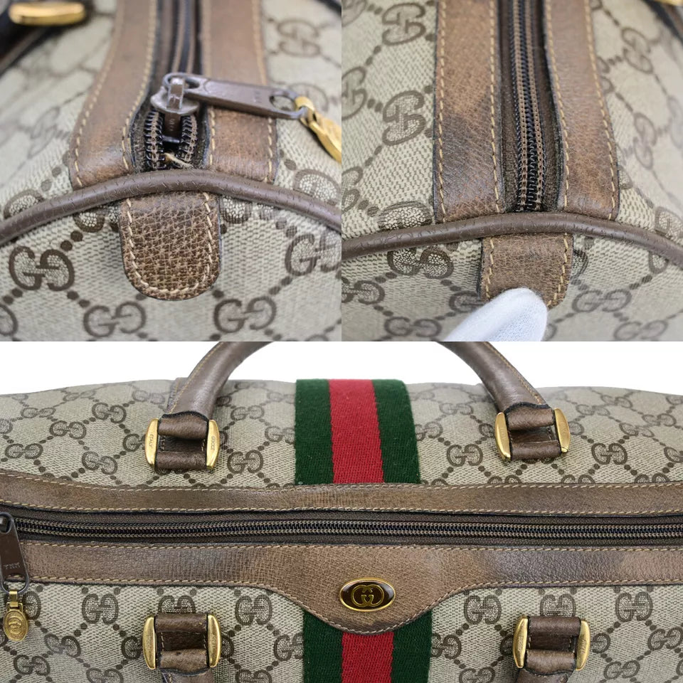 GUCCI Logo Sherry GG Pattern Travel Handbag – Brown PVC/Leather