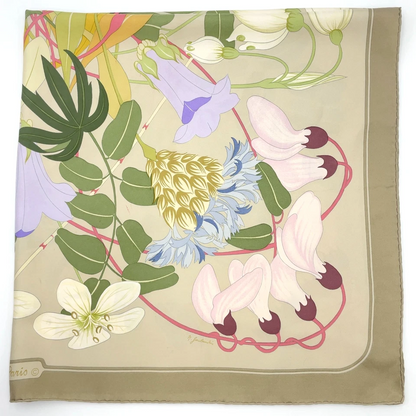 Hermes Carré 90 Flora Graeca Beige x Multicolor Silk Scarf