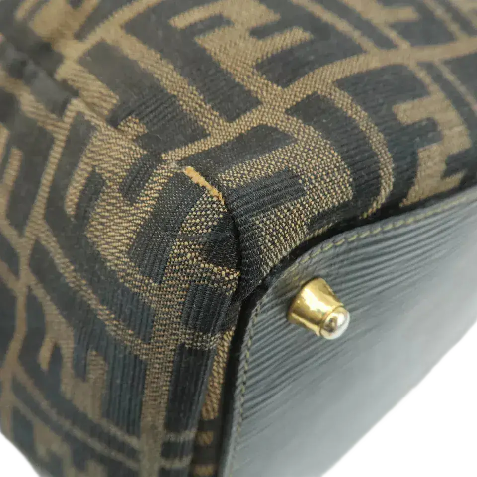 FENDI Zucca Canvas Leather Boston Bag