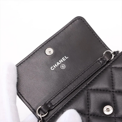 Chanel Matelassé Lambskin Chain Shoulder Bag / Coin Purse in Black with Gold-Tone Hardware