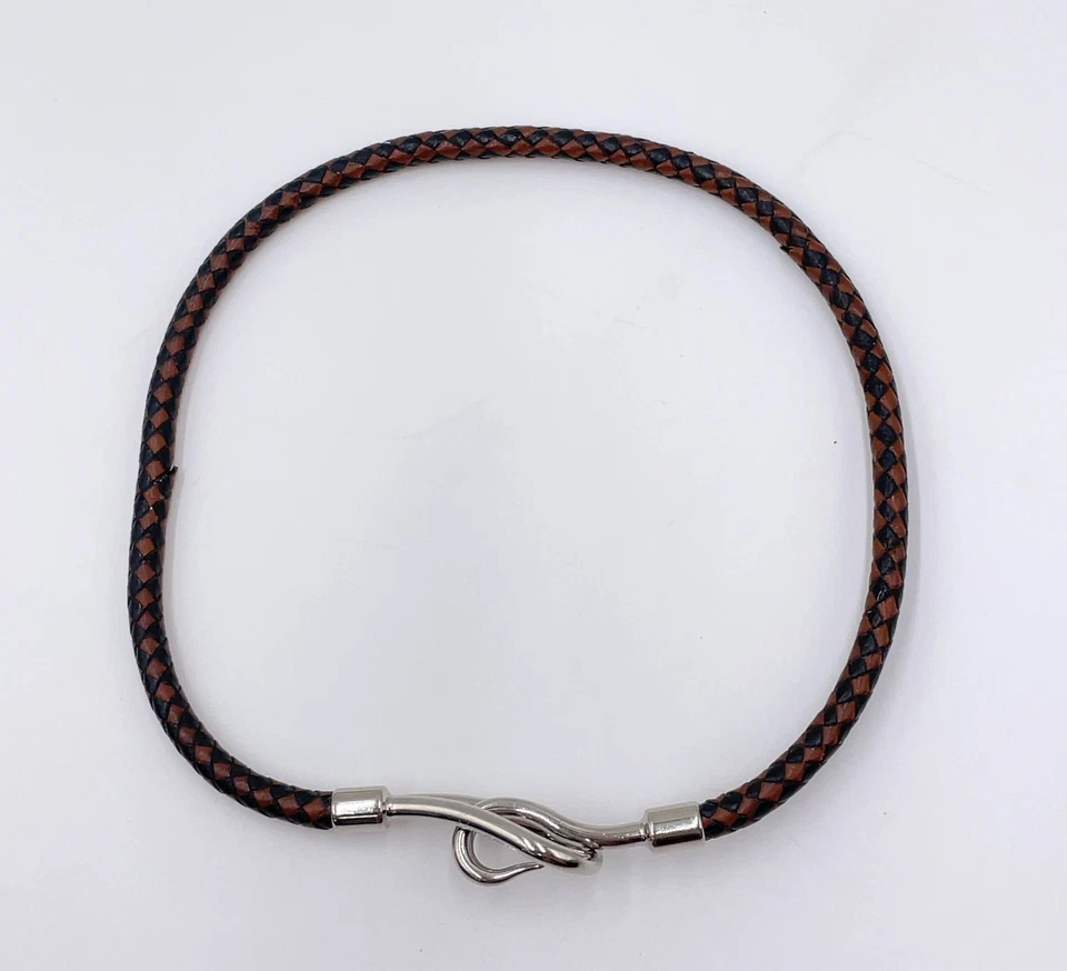 Hermès Double Jumbo SV Bracelet in Silver/Black-Brown Braided Leather