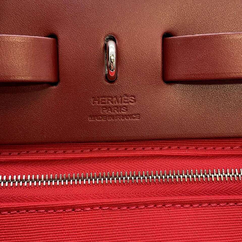 HERMES Herbag zip Size PM Toile Offiche / Vache Hunter Leather Rouge Piment/Rouge H