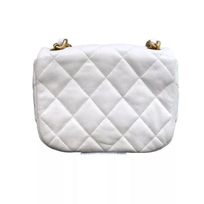 Auth CHANEL Mini Flap Shoulder Bag In White Lambskin