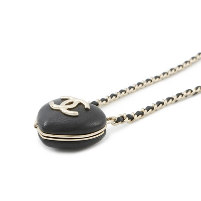 CHANEL CC Logo Mirror Necklace Lambskin Black