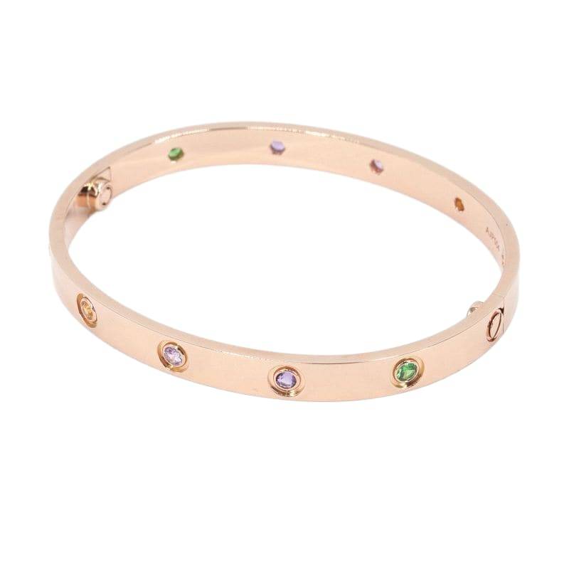 Cartier Love Bracelet New Model #18 in K18 Pink Gold with Multi-color Stones