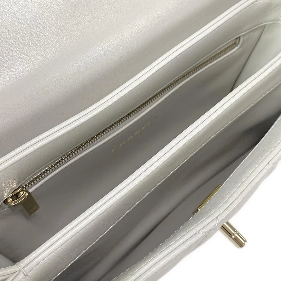 CHANEL 2-WAY Logo Plate Chain Shoulder Gold Hardware Light gray