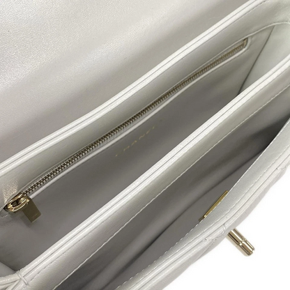 CHANEL 2-WAY Logo Plate Chain Shoulder Gold Hardware Light gray