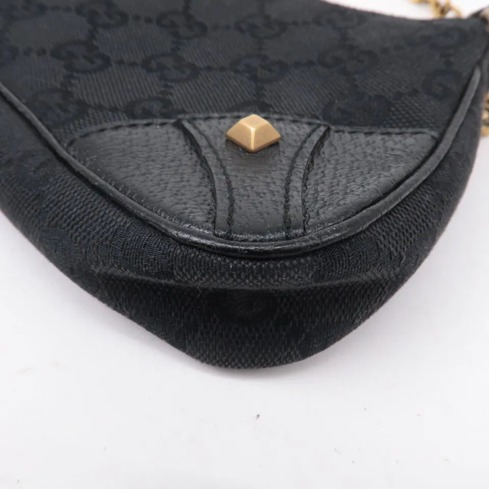 GUCCI Chain Hand Bag Pouch Black GG