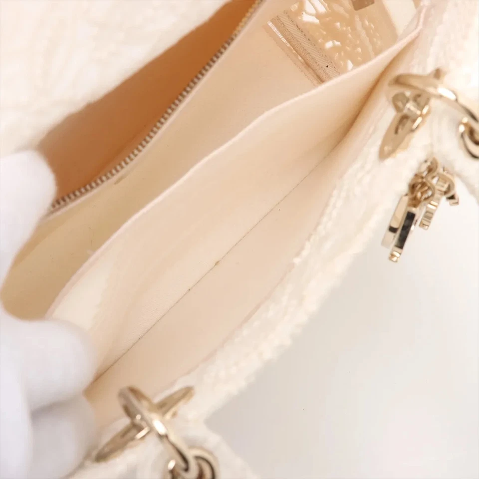 Christian Dior Lady Dee Light Medium Racing 2 Way Handbag White