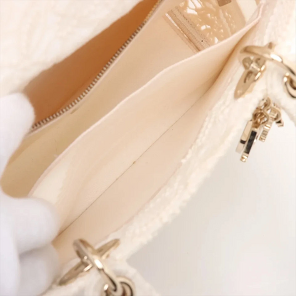 Christian Dior Lady Dee Light Medium Racing 2 Way Handbag White