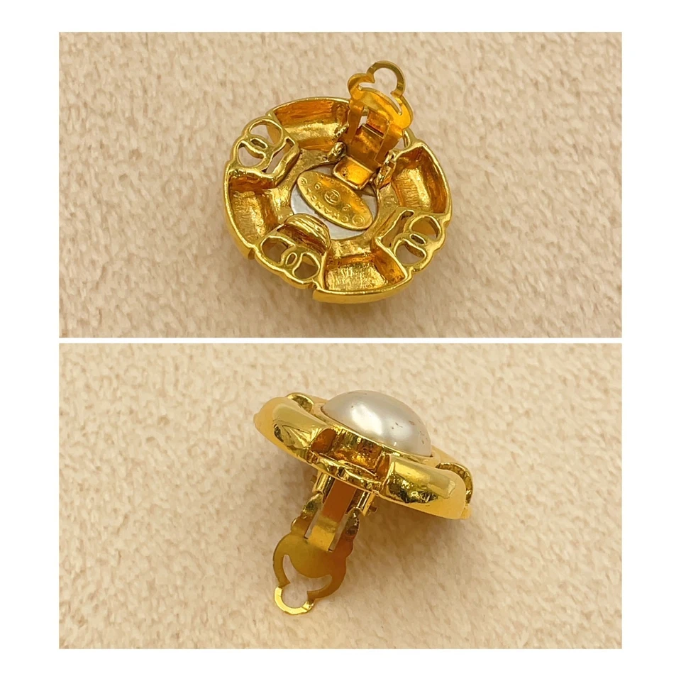 Chanel Coco Faux Pearl Earrings in Gold-Tone Metal (29 Engraved)