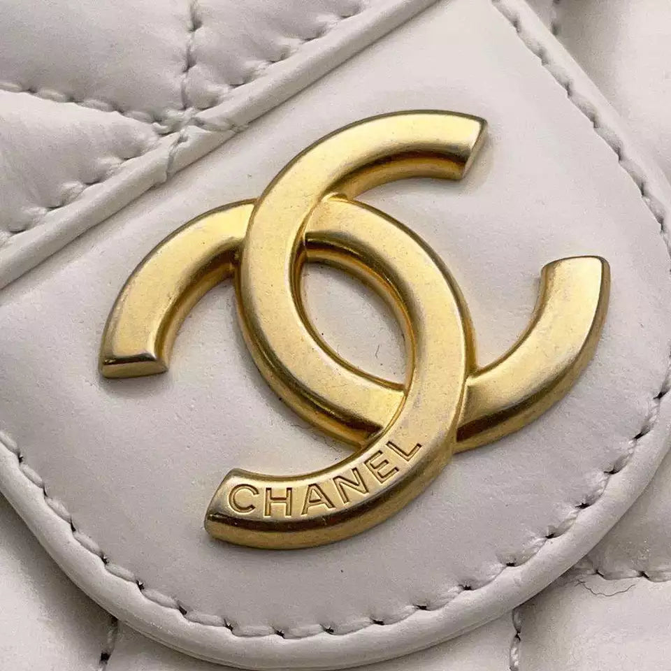 Authentic CHANEL Hobo Chain Shoulder Bag in White Shiny Calf Leather