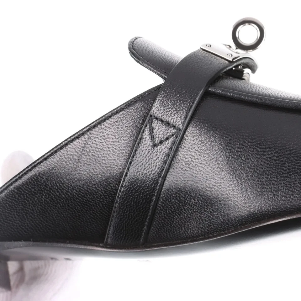 Hermès Oz Leather Mule 38 Ladies' Black Kelly Metal Fittings
