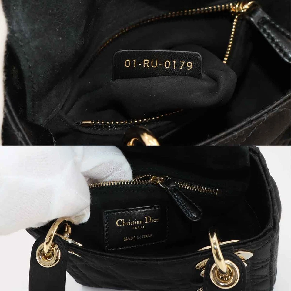 Christian Dior Lady Dior Mini in Black Satin with Rhinestone Details