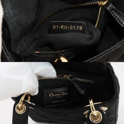 Christian Dior Lady Dior Mini in Black Satin with Rhinestone Details