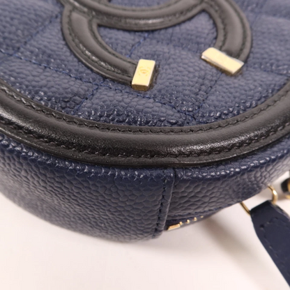 Chanel CC Filigree Round Chain Shoulder Bag in Navy & Black Calfskin (GHW)