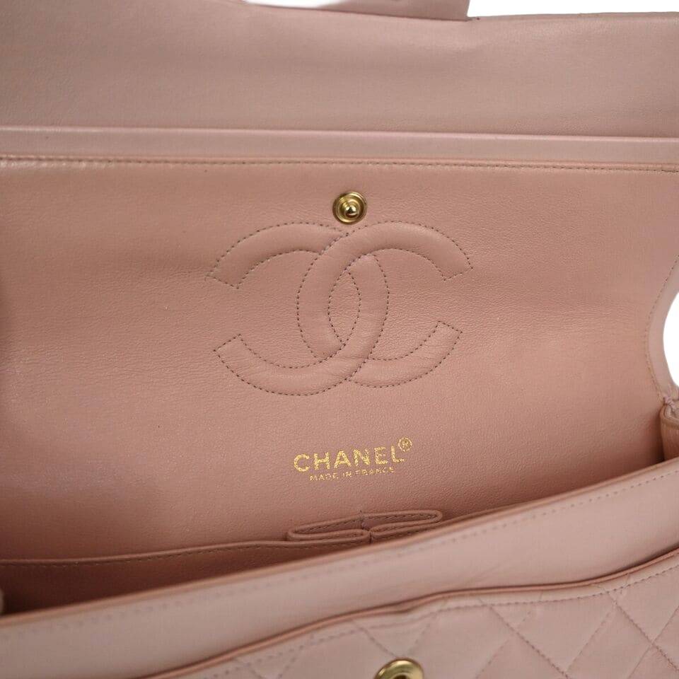 CHANEL Matelasse 25 Double Flap Chain Shoulder Bag Leather Pink