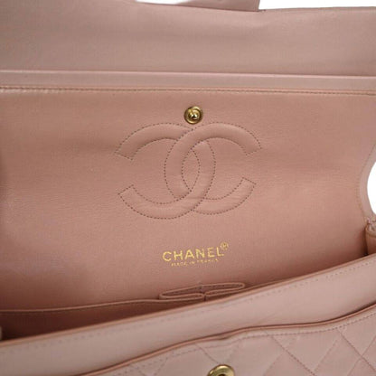 CHANEL Matelasse 25 Double Flap Chain Shoulder Bag Leather Pink