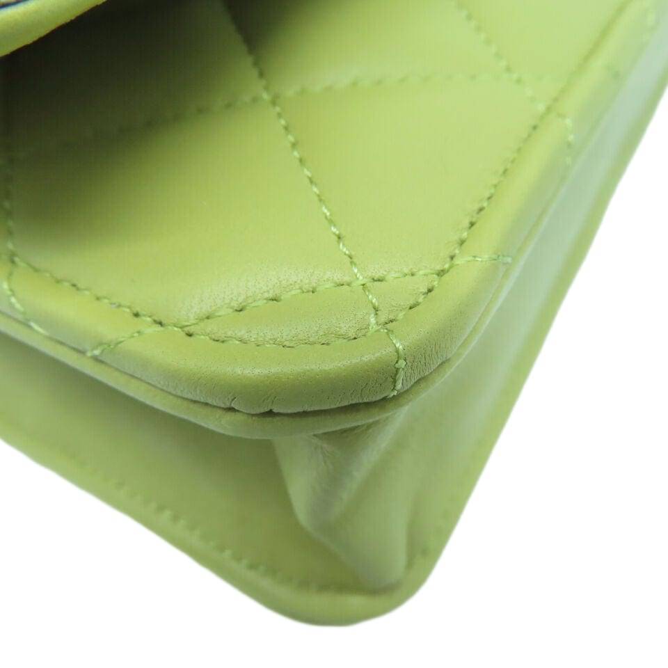 CHANEL Quilted CC GHW Chain Shoulder 2 Way Bag Lambskin Leather Green