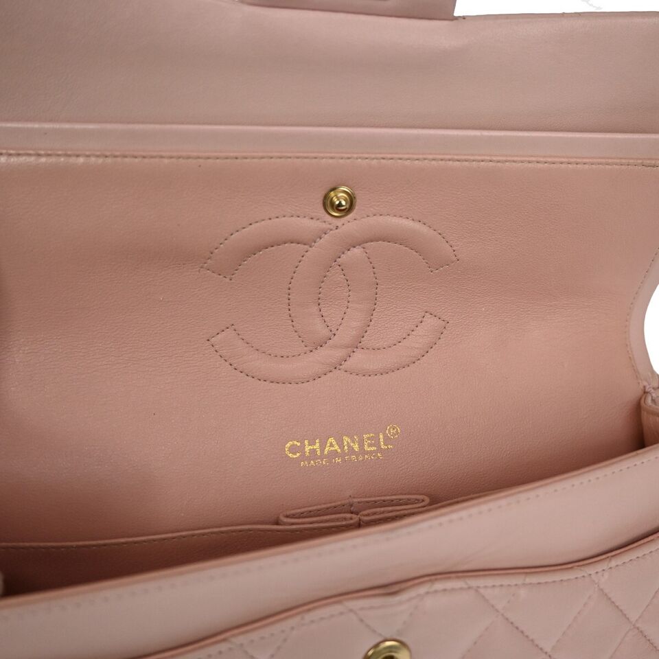 CHANEL Matelasse 25 Double Flap Chain Shoulder Bag Leather Pink