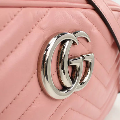 Auth GUCCI GG Marmont Diagonal Shoulder Bag In Pink Leather