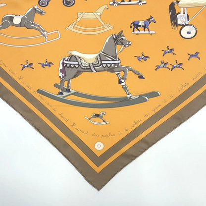 Hermès Carré 90 “Raconte-moi Le Cheval” Silk Scarf in Beige x Multicolor