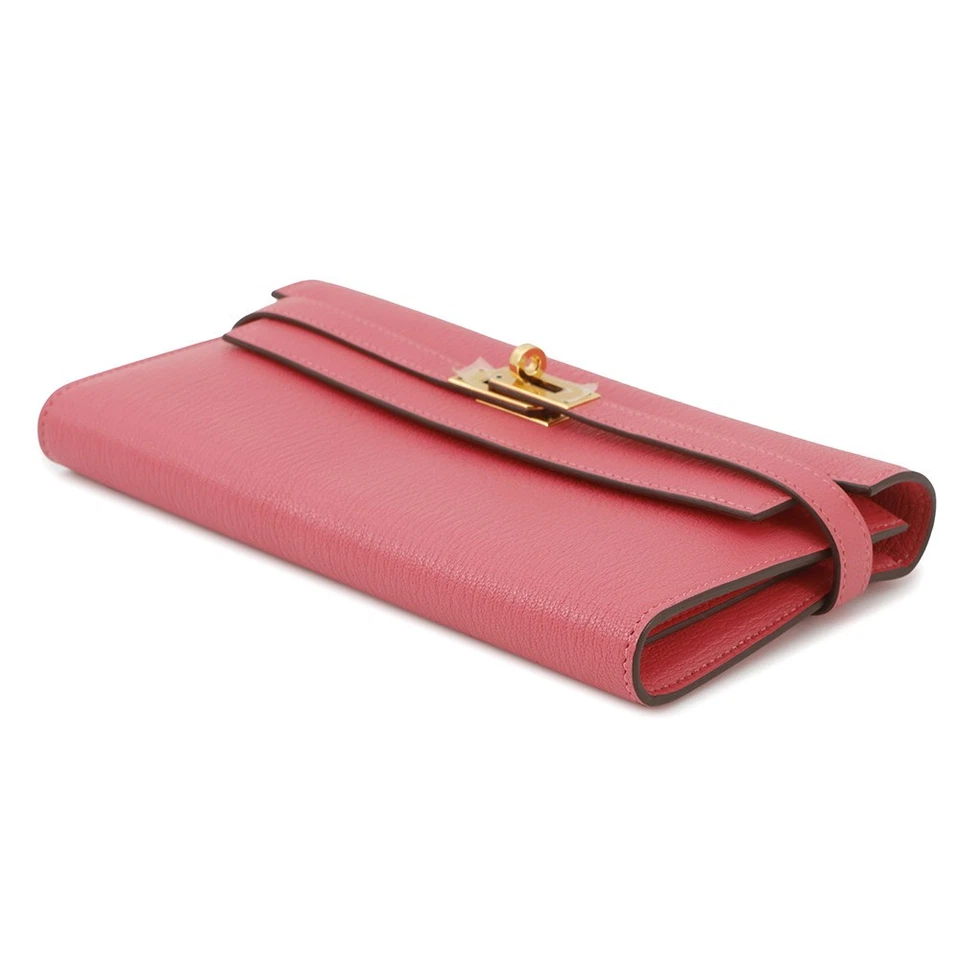 HERMES Kelly Wallet Long Chevre Myzore Goatskin Rose Lipstick