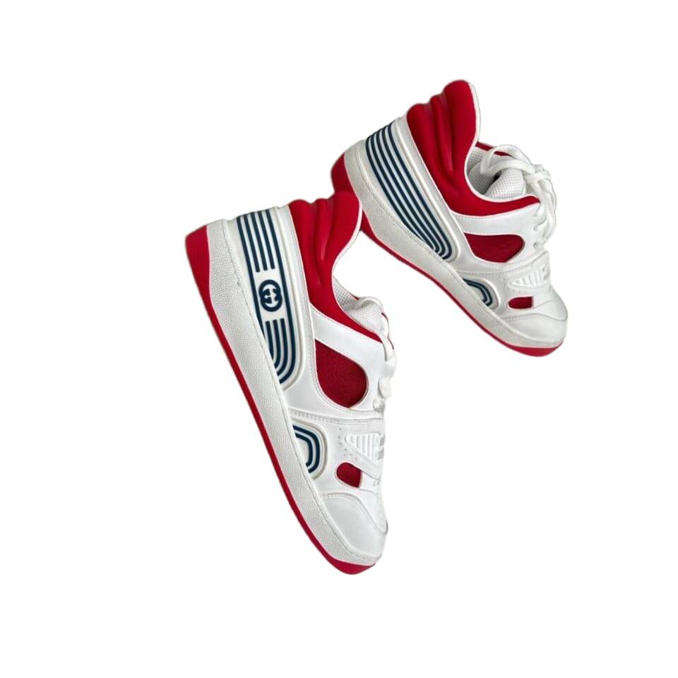 Gucci Men's Basket Sneakers Low Top Lace Up Red White Blue