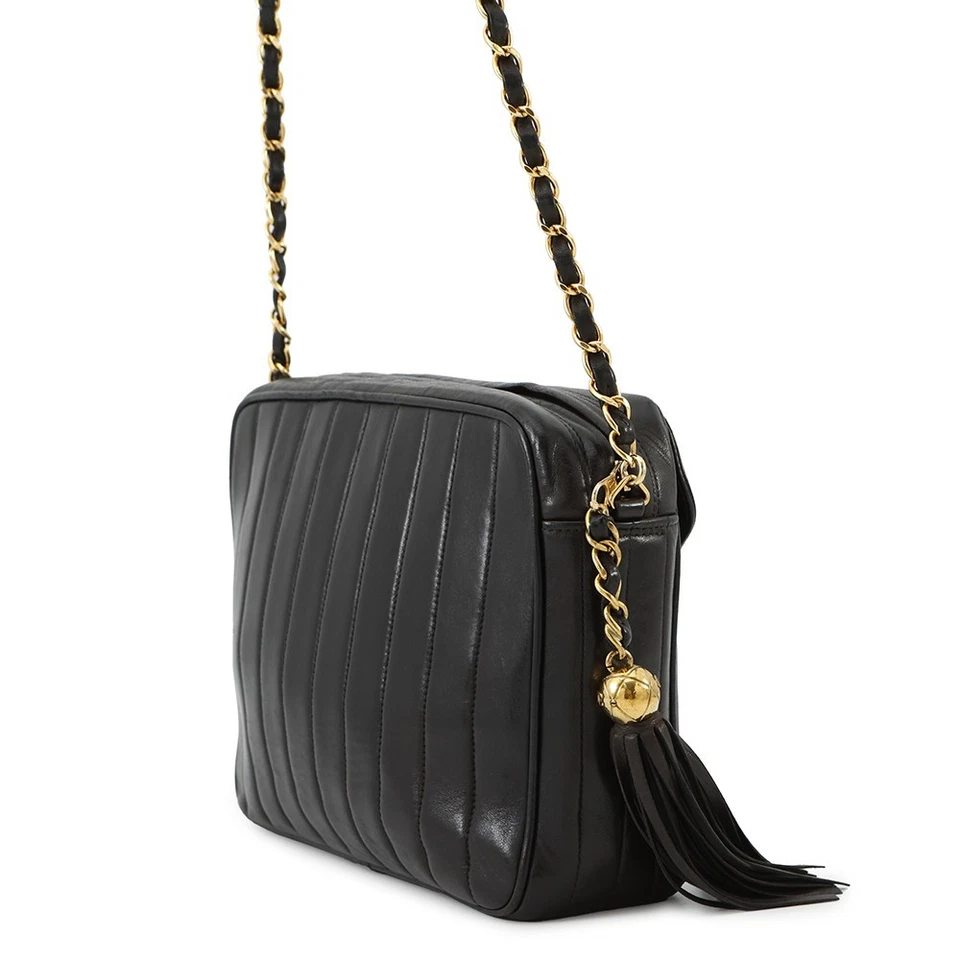Chanel Mademoiselle Chain Shoulder Bag with Tassel in Black Lambskin