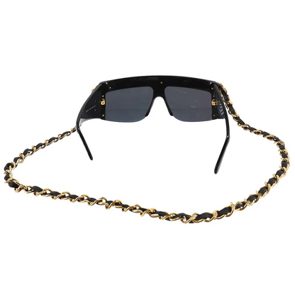 CHANEL Chain Sunglasses Eye Wear Black Gold Gray Accessory