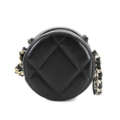 CHANEL 19 Round Clutch Chain Shoulder Bag Leather Black AP0945 Purse