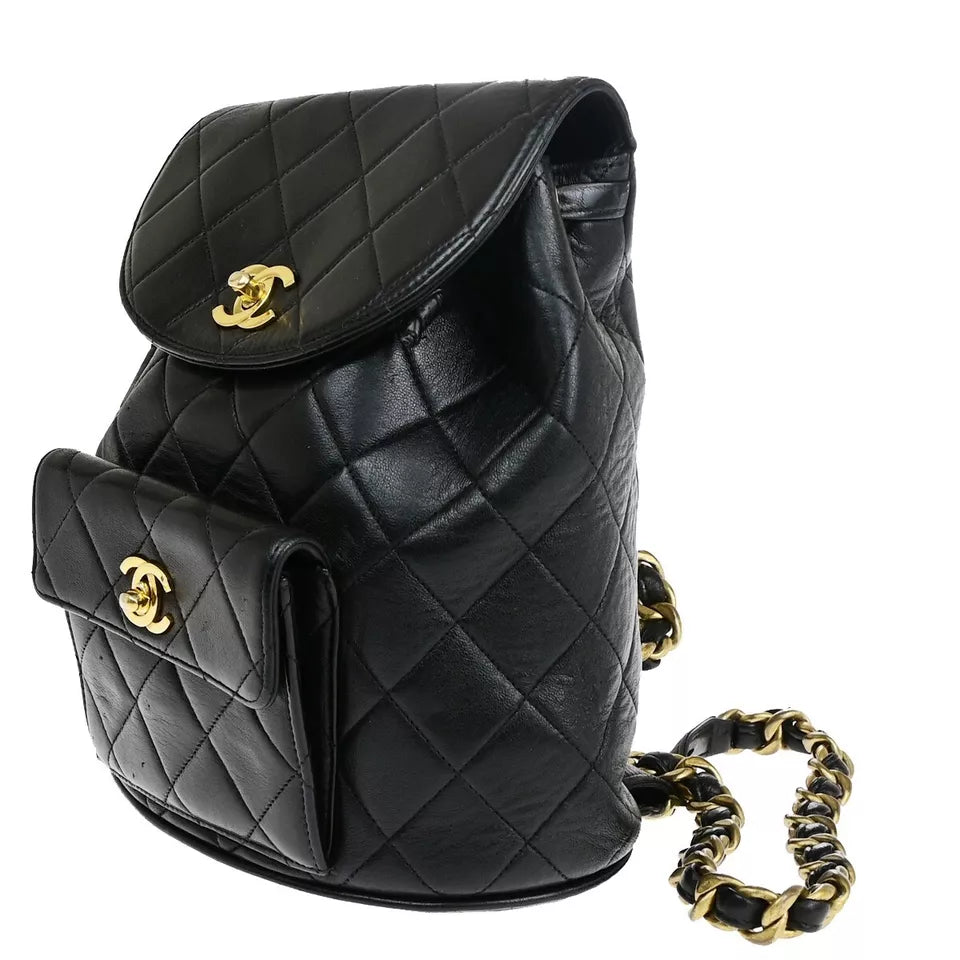 CHANEL CC Logo Matelasse Chain Backpack Bag – Black Leather