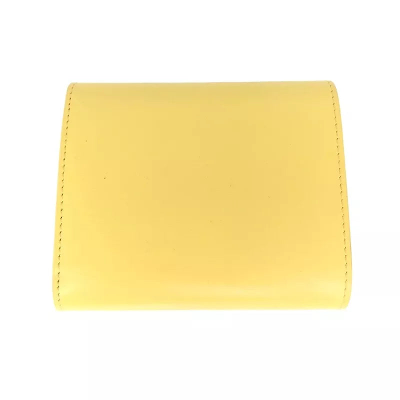 Auth CELINE Small Flap Wallet Tri-fold Wallet Yellow Leather