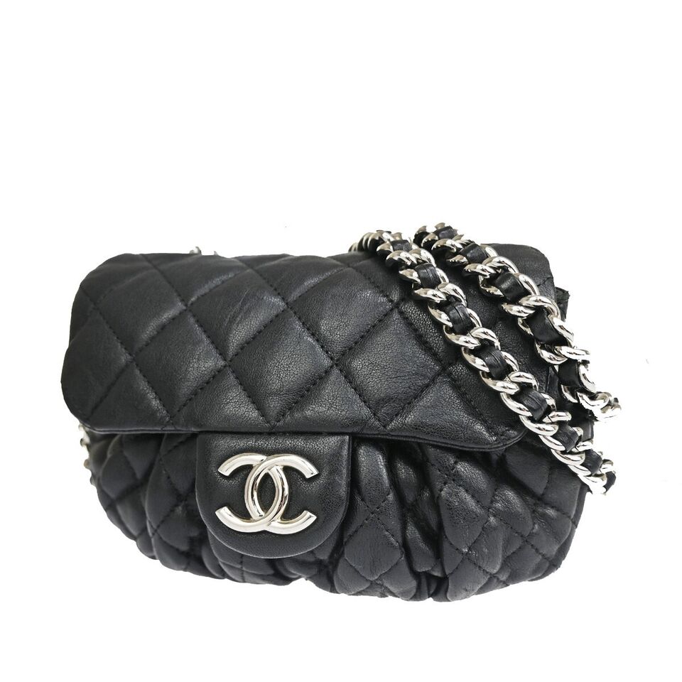 CHANEL CC Chain Around Mini Matelasse Shoulder Bag Leather Black