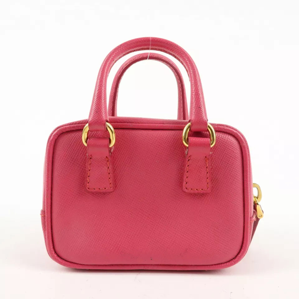 PRADA Logo Safiano Leather Mini Hand Bag