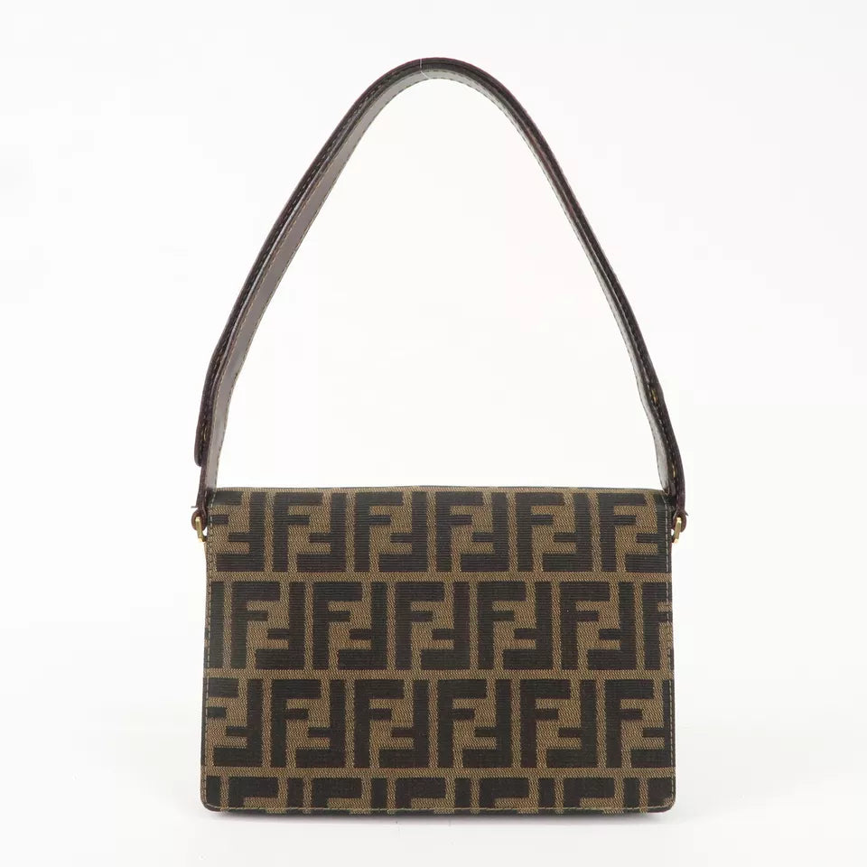 FENDI Zucca Canvas Leather Shoulder Bag