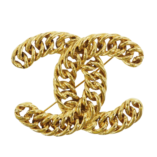 CHANEL CC Logos Used Pin Brooch Gold Plated 1107 France Vintage