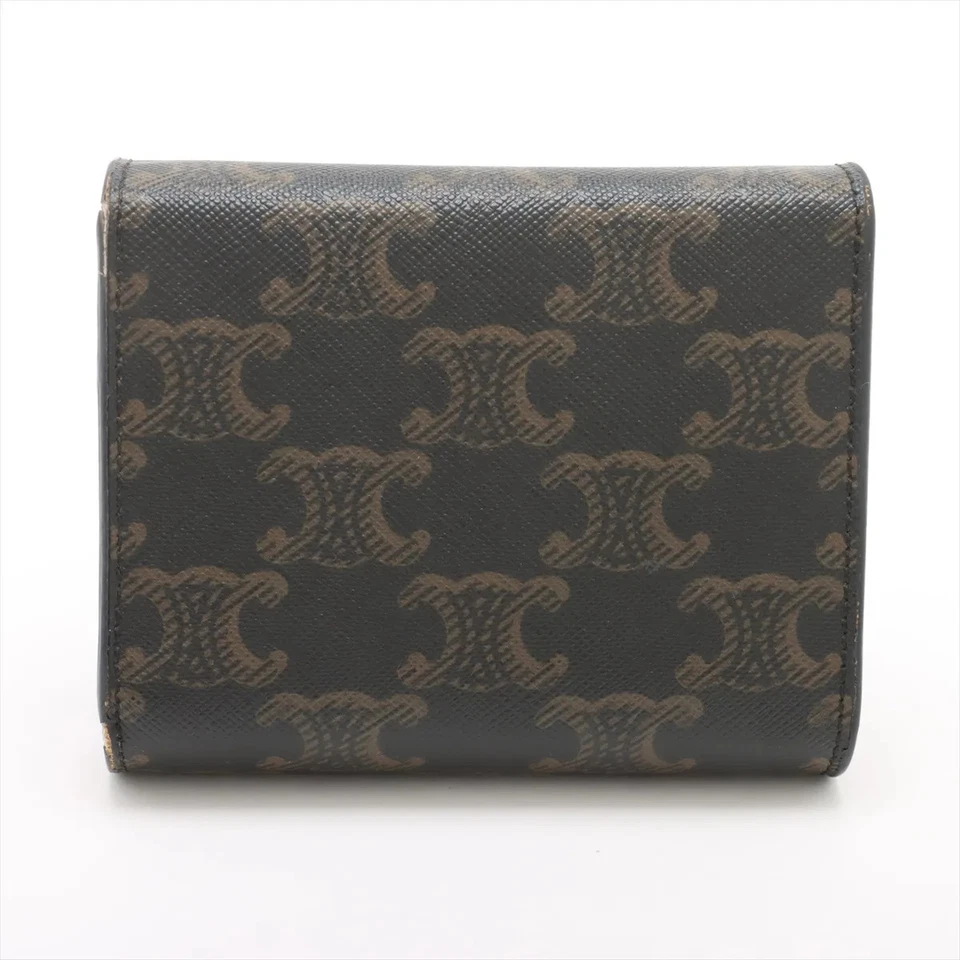 Celine Triomphe Small Flap Wallet PVC x Leather Compact Wallet Brown