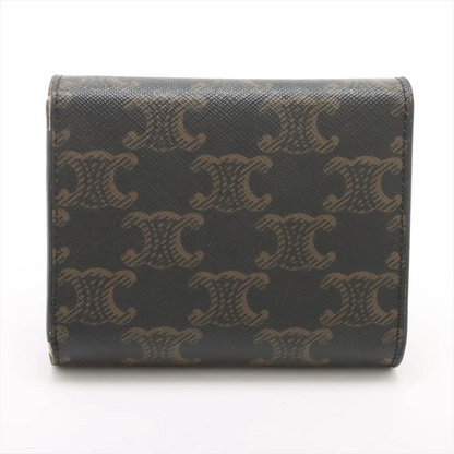 Celine Triomphe Small Flap Wallet PVC x Leather Compact Wallet Brown