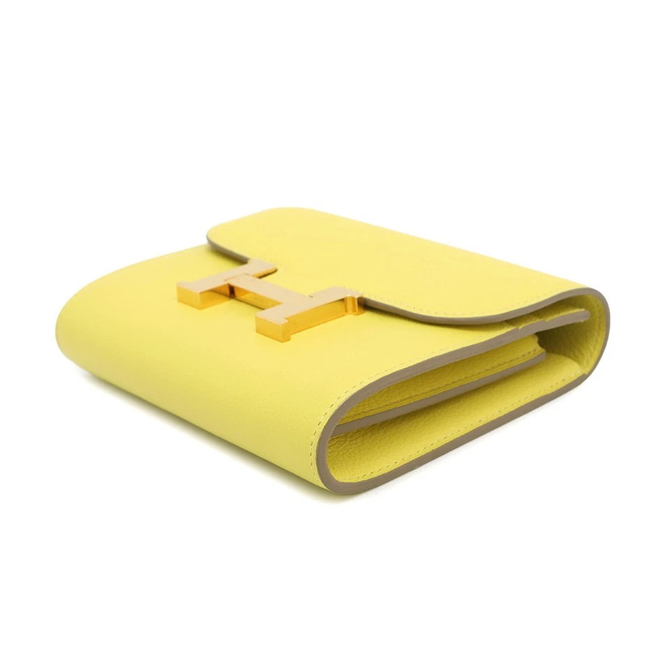 HERMES Constance Compact Evercolor Lime Wallet