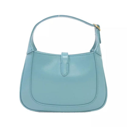 Authentic GUCCI JACKIE 1961 Bag in Light Blue Leather with Gold Hardware