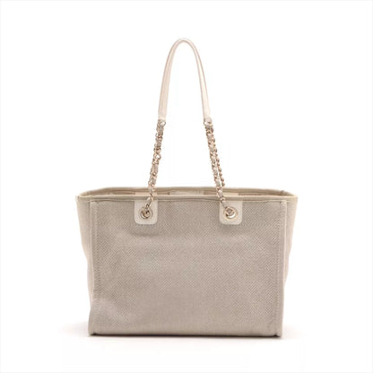 Auth Chanel Tote Bag In Beige Canvas & Leather