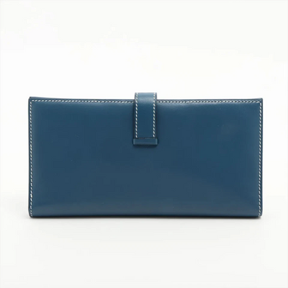 Hermès Bearn Box Calf Long Wallet Blue Gold Metal Fittings G Stamp 2003