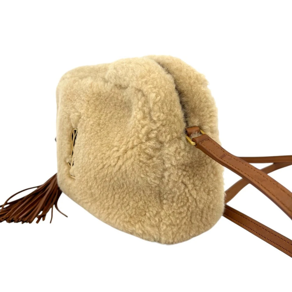 Saint Laurent Paris Lou Camera Bag in Beige Faux Shearling & Leather