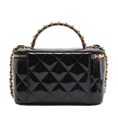 Chanel Matelasse Patent Leather 2WAYShoulder Bag Vanity Black Gold Metal