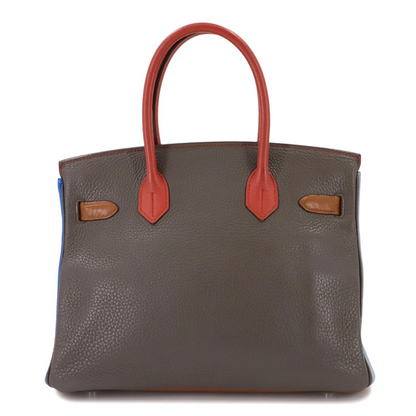 HERMES Birkin 30 Arlequin Hand Bag Taurillon Clemence Orange Etain