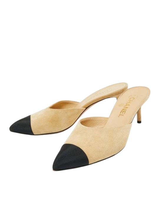 Chanel Suede Grosgrain Heeled Mules