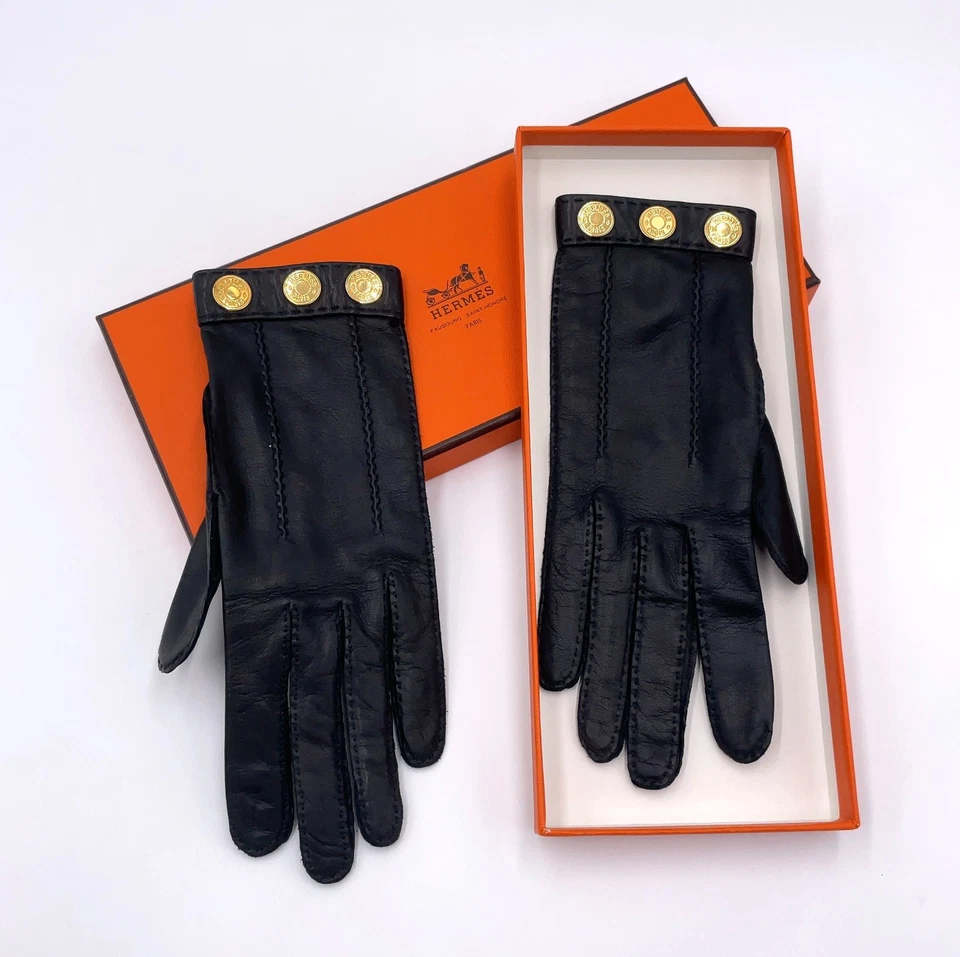 Hermès Série Gloves in Black Leather