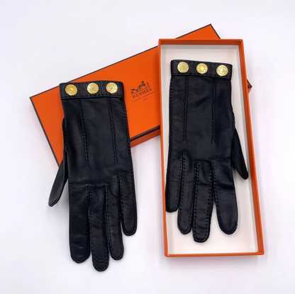 Hermès Série Gloves in Black Leather